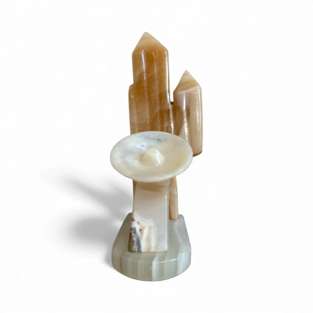 Vintage Onyx Alabaster Cactus Figure Bookend Southwestern Mexican Folk‎ Art